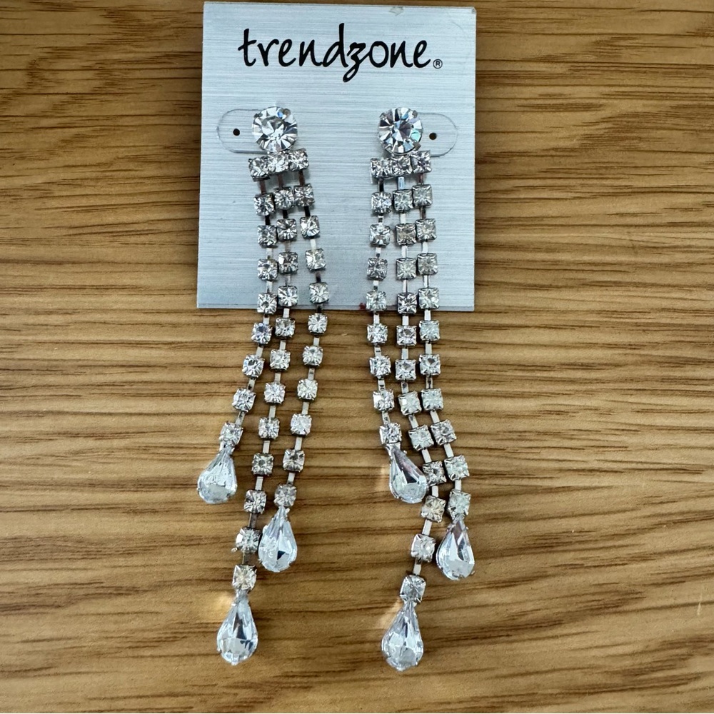 Sears Silver Crystal Dangle Earrings - NWOT